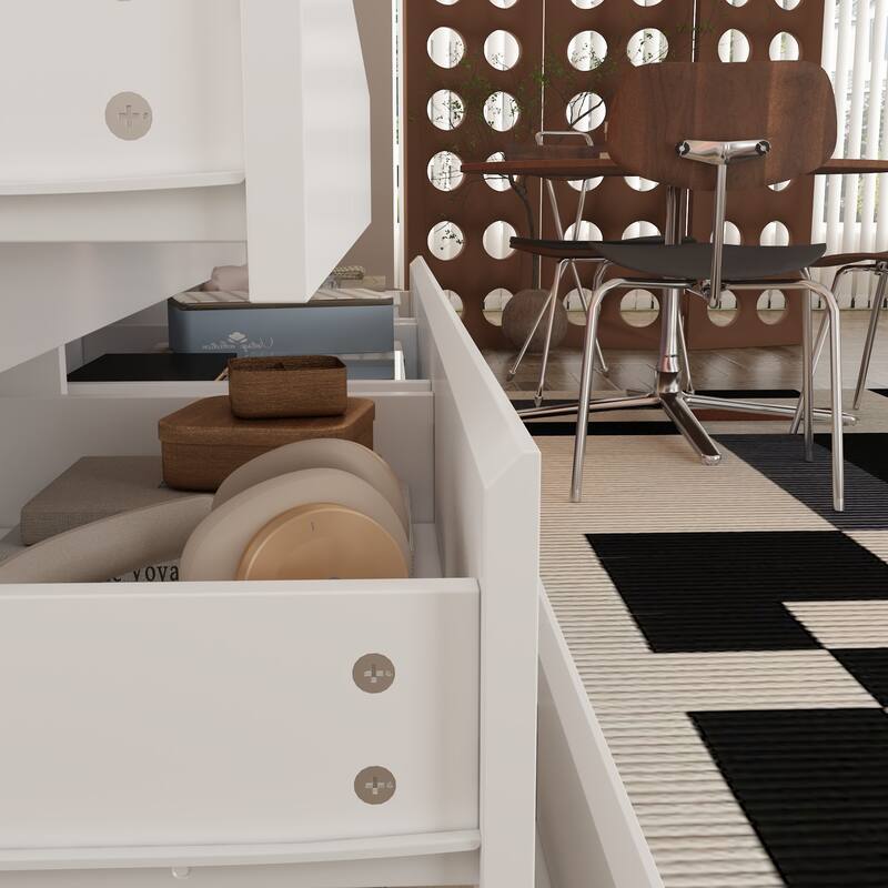 Modern 9-Drawer Dresser with RGB LED Lights and Built-in Power Strip - White Storage Chest