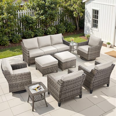 Pocassy Outdoor Patio Furniture Wicker Sofa Swivel Chair Set