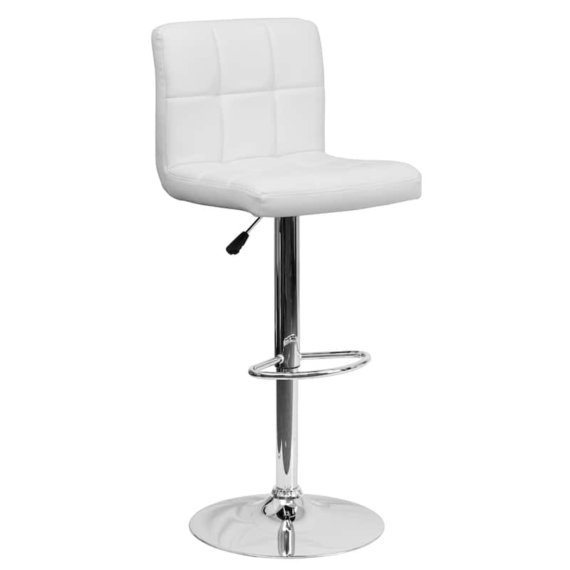 Contemporary Quilted Vinyl Adjustable Height Barstool with Chrome Base