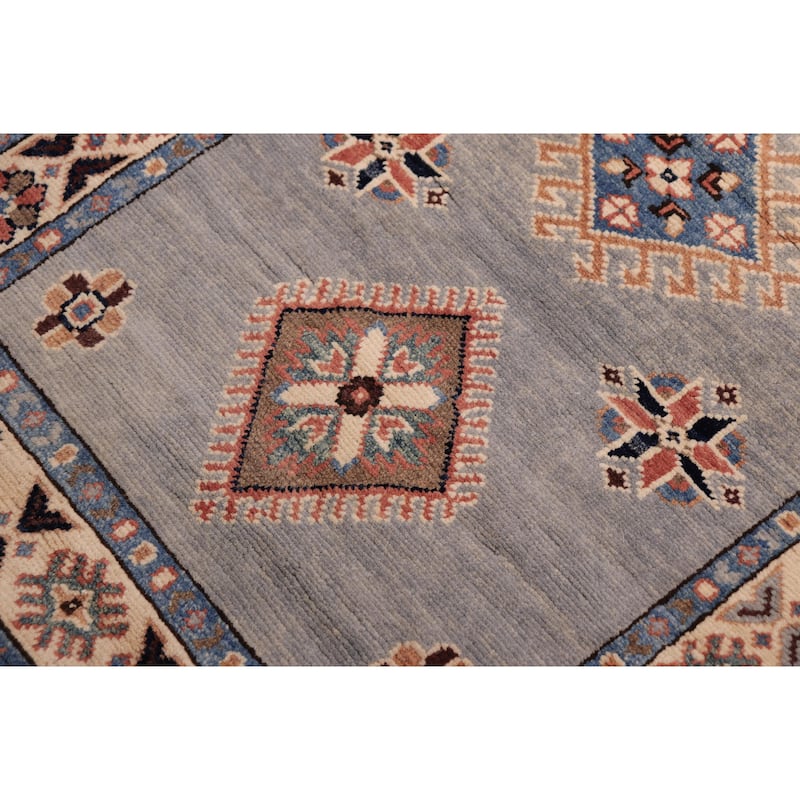 Bohemian Kazak Josiah Light Blue/Natural Wool Runner - 2'3'' x 5'9''