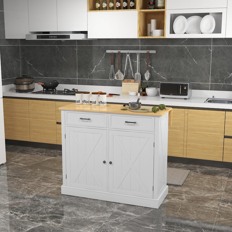 Rolling Kitchen Island with Drop Leaf, Wood Extendable Breakfast Bar, Kitchen Cabinet with Adjustable Shelves