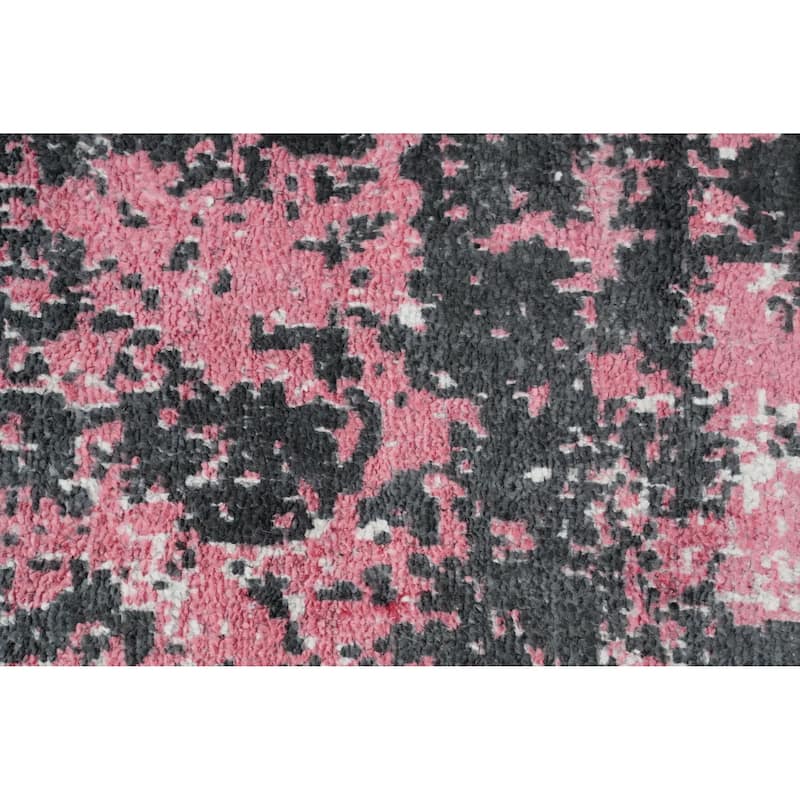 Hand Knotted Oriental Viscose Silk Carpet Modern Abstract Pink Abstract Area Rug - 9' 8'' X 8' 1''