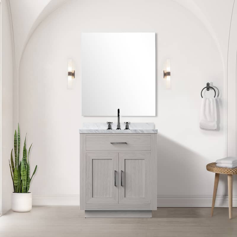 Abbey Bath Vanity with Carrara Marble Top, Sink, Mirror and Faucet