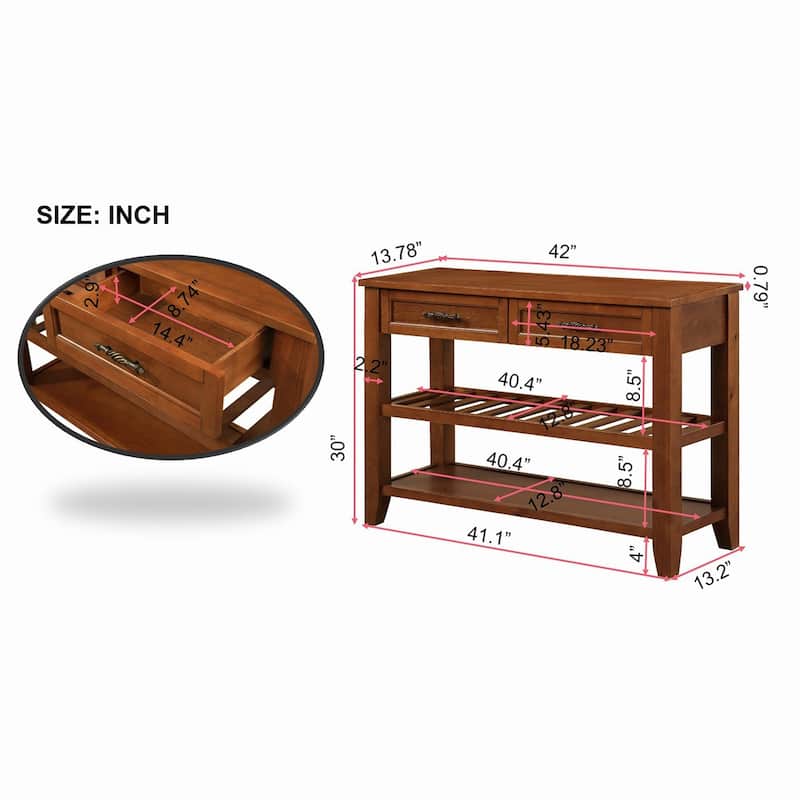 Console Sofa Table with 2 Storage Drawers and 2 Tiers Shelves