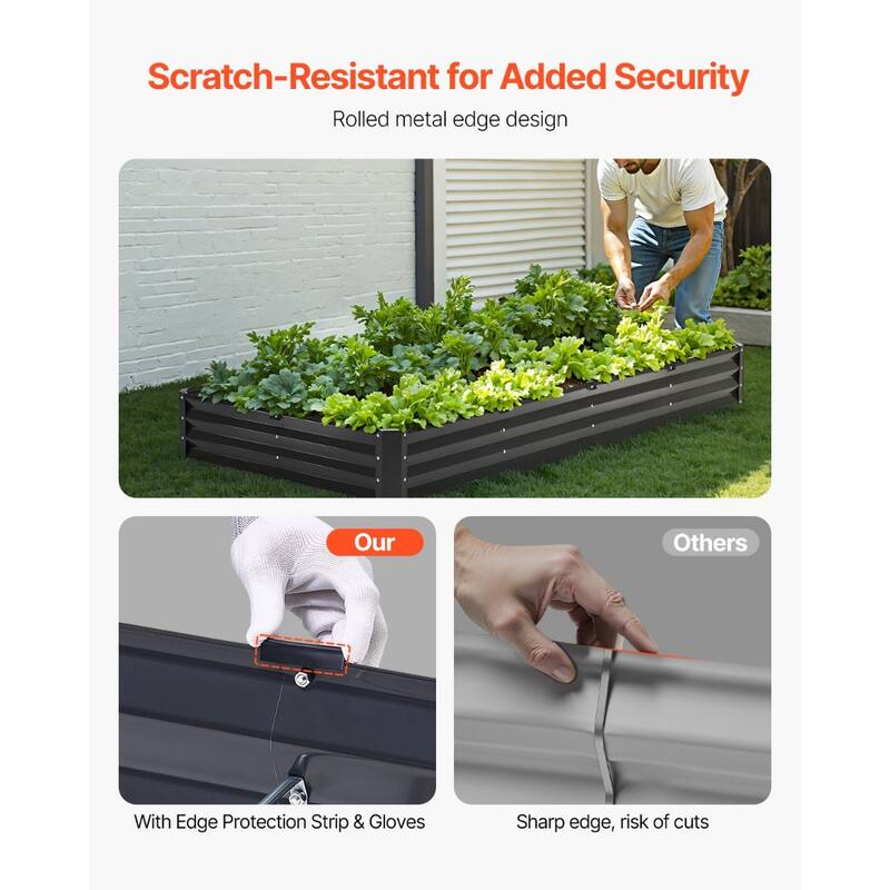 Dark Grey Metal Raised Garden Bed for Vegetables and Flowers Galvanized Planter Box Outdoor - 8 x 4 x 1 ft