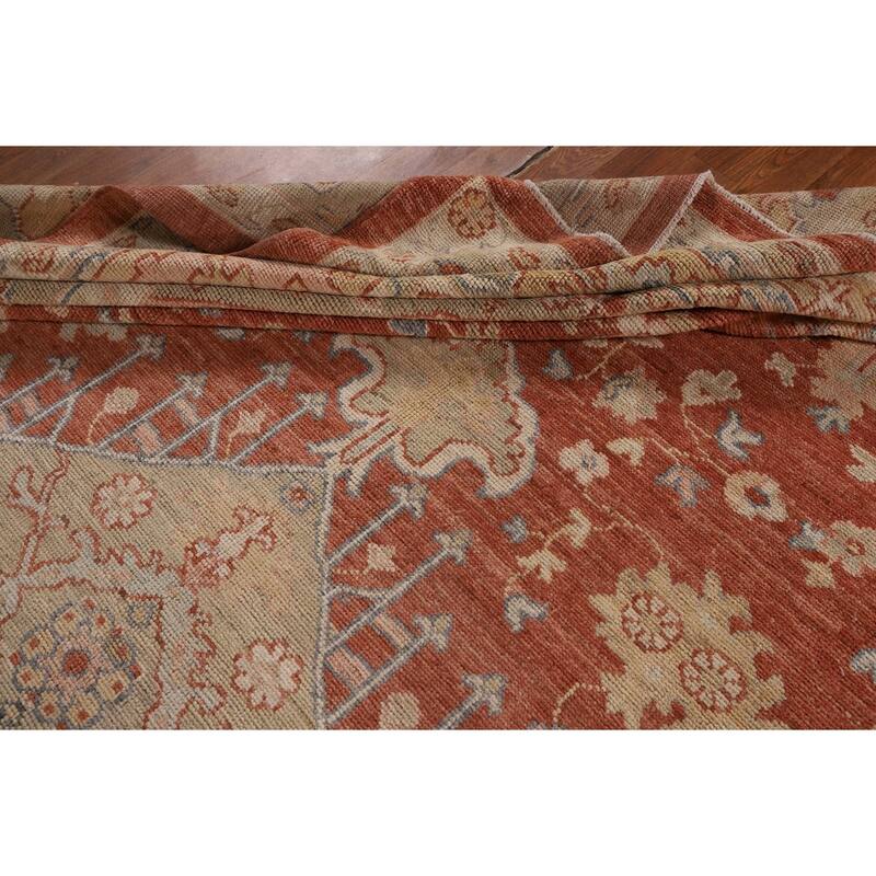Vegetable Dye Oushak Turkish Large Rug Orange Hand-Knotted Wool Carpet - 10'8"x 13'6"