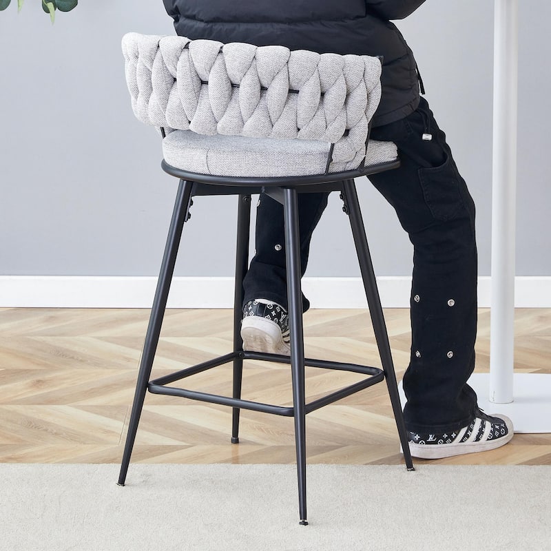 Set of 2 Swivel Bar Stools with Breathable Linen Cushions
