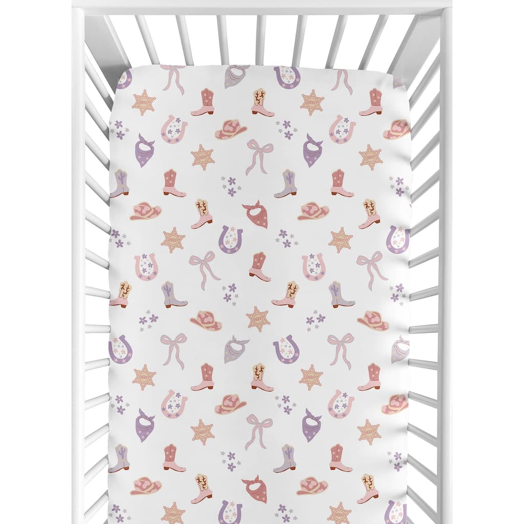 Sweet Jojo Designs Boho Western Cowgirl Girl Fitted Crib Sheet - Pink, Purple, Vintage Colorful Bohemian, Wild West Boots & Bows