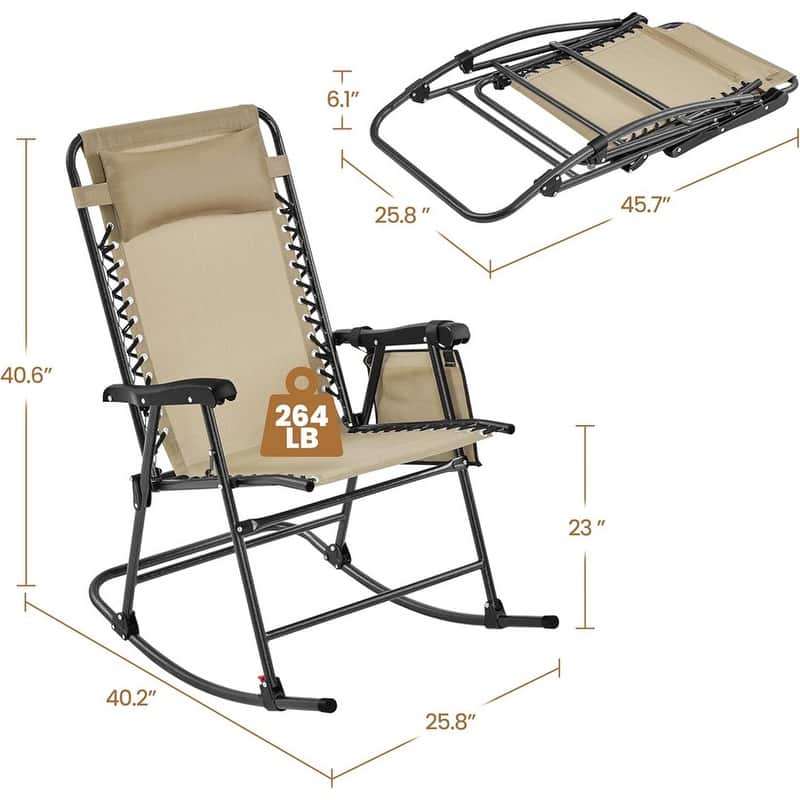 Rocking Chairs Foldable Outdoor Lounge Chair for Outside - 40.2"D x 25.8"W x 40.6"H