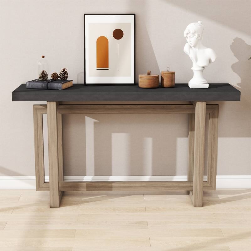 Modern Entryway Console Table with Industrial-inspired Concrete Wood Top, Hallway Foyer Sofa Long Table Entryway Table