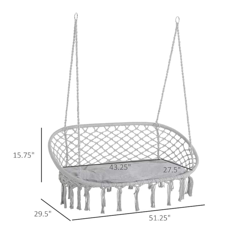 2-Person Hammock Chair Macrame Swing with Soft Cushion Hanging Cotton Rope Chair
