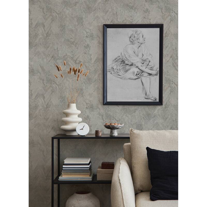 A-Street Prints Amesemi Grey Distressed Herringbone Wallpaper