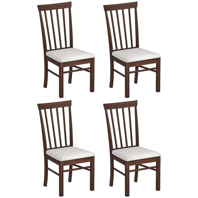 HOMCOM Wooden Dining Chairs Set of 4, Farmhouse Upholstered Kitchen Chairs with Rubber Wood Frame for Living Room, Dining Room - Brown