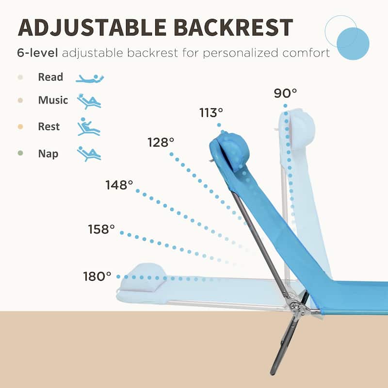 Outsunny Folding Chaise Lounge Pool Chairs, Set of 2 Outdoor Sun Tanning Chairs with Pillow, Six-Position Reclining Back