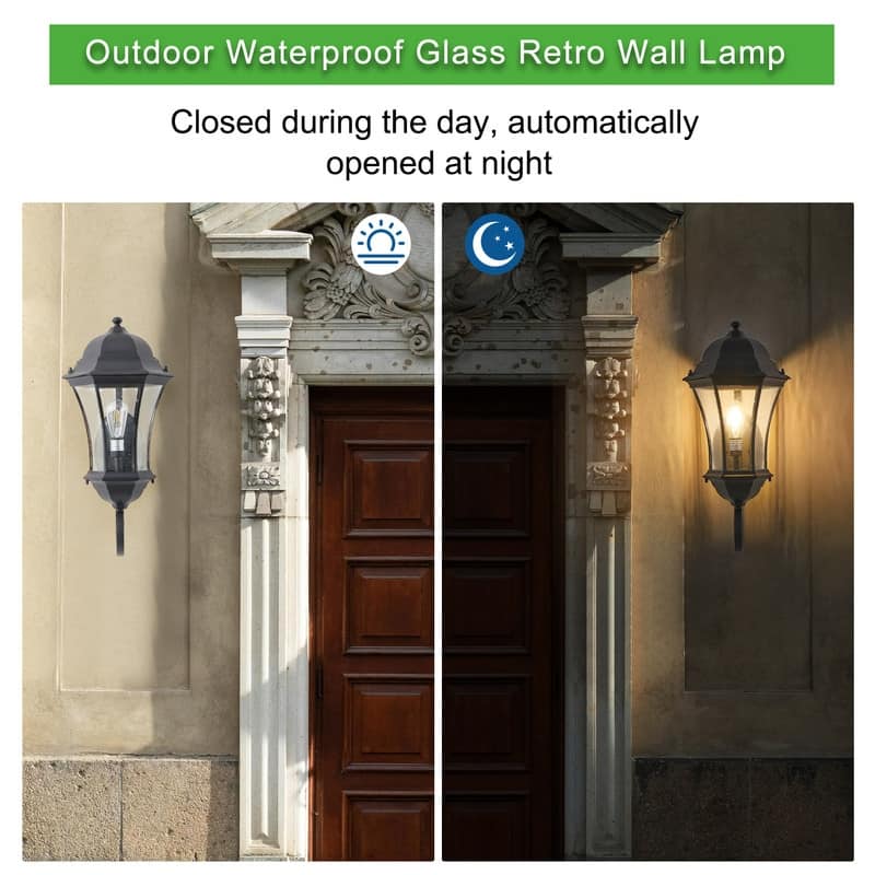 Auto-Sensing Outdoor Wall Lantern–Single Black Weatherproof Sconce with Bubble Glass (Dusk-to-Dawn Sensor, Bulb Not Included)‌