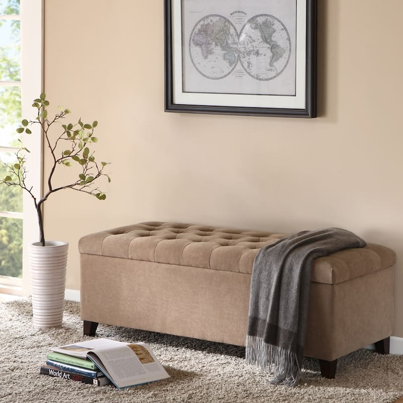 Mid-Century Modern Upholstered Storage Bench with Tufted Top - Perfect for Chic Interiors - Sand