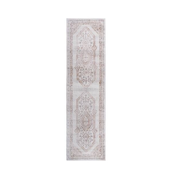 slide 2 of 5, LOOM & LUXE Collection 2X8 Cream/Ivory/Bordered Non-Shedding Area Rug - 96" D x 26" W x 0.35" H