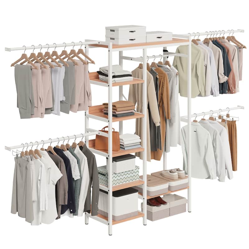 Moasis 86.6" - 118"W Adjustable Heavy Duty Garment Rack Closet Organizer System With 4 Expandable Hanger Rods & 7 Shelfs