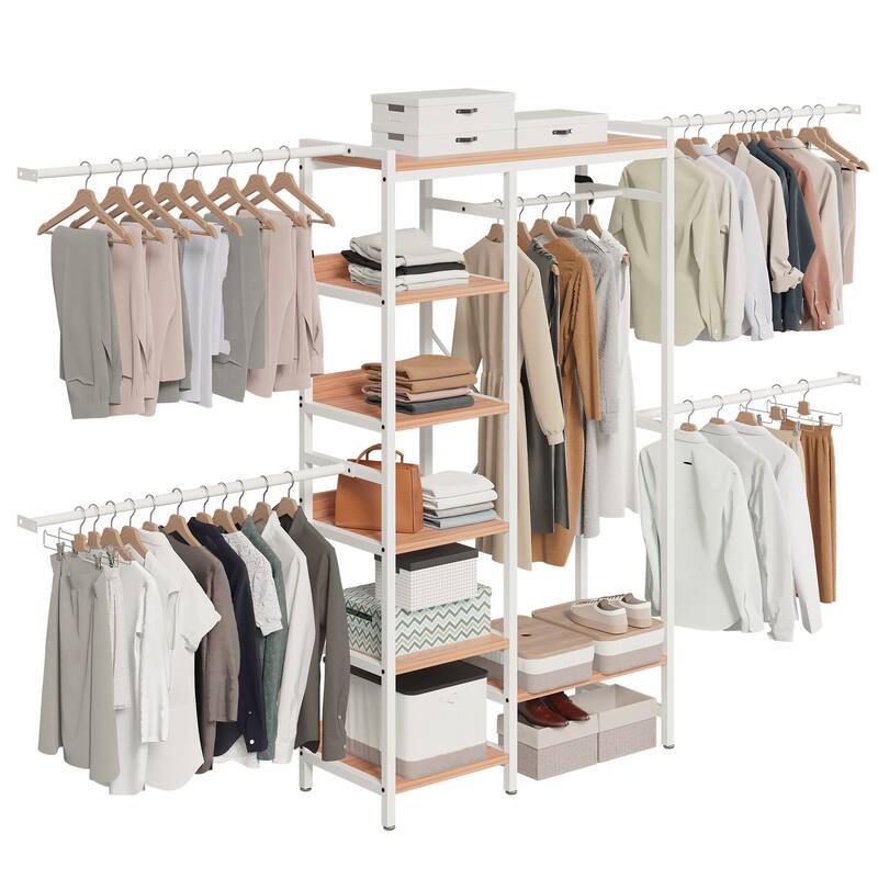 Moasis 86.6" - 118"W Adjustable Heavy Duty Garment Rack Closet Organizer System With 4 Expandable Hanger Rods - White