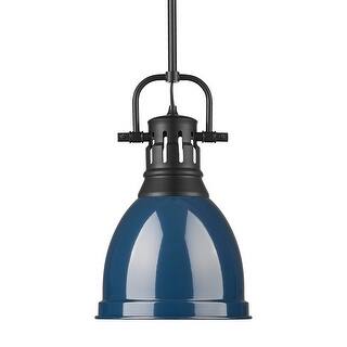 Yep by Golden Lighting Duncan 1-light 9in Rod Hung Pendant in Matte Black and Navy Blue shade