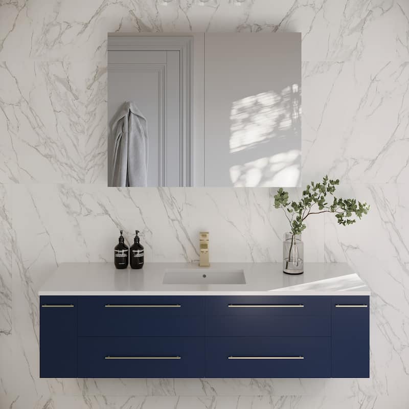Fresca Lucera 60" Wall Mounted Single Basin Vanity Set with Cabinet, - Royal Blue