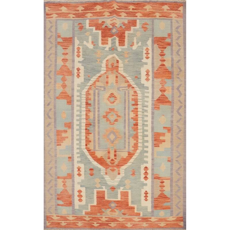 Hand Woven Oriental 100% Wool Carpet Southwestern Tribal Multi-Colored Kilim Area Rug - 6' 9'' X 4' 9''