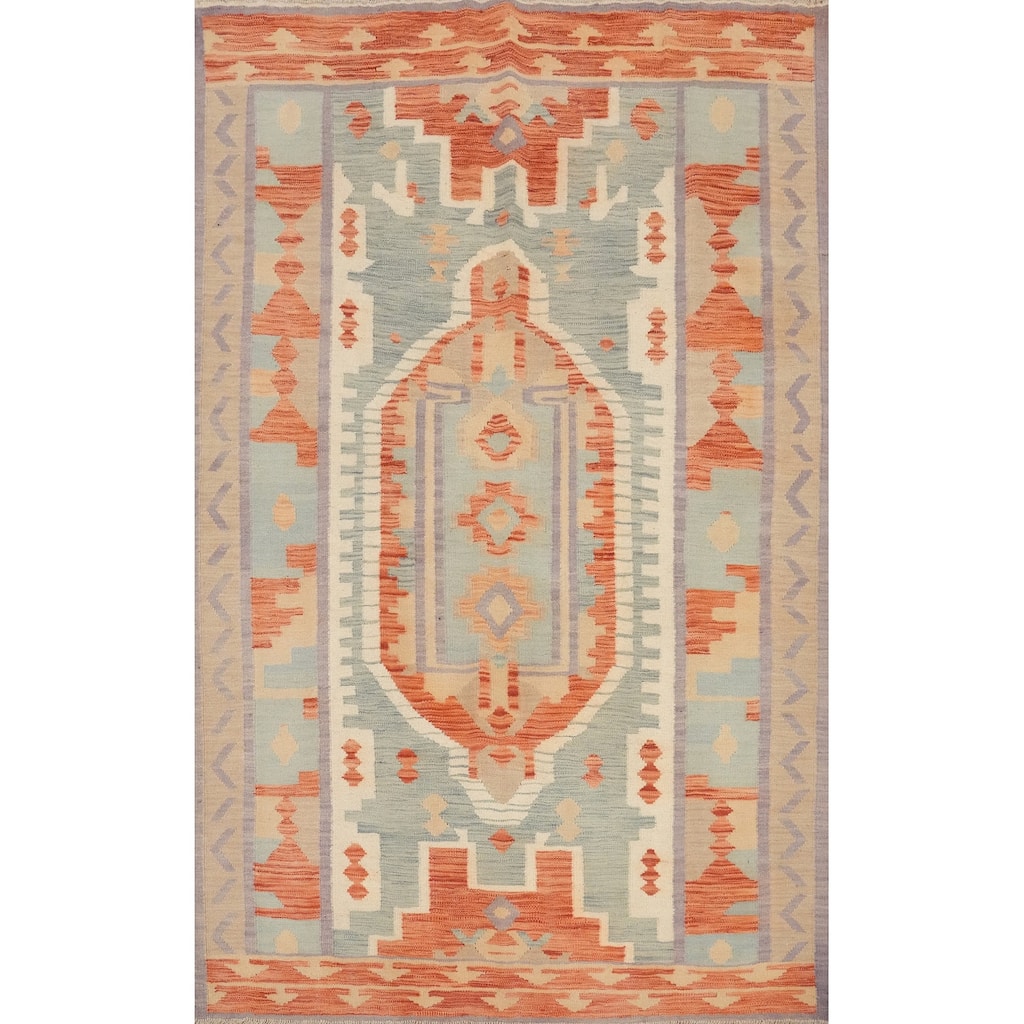 Hand Woven Oriental 100% Wool Carpet Southwestern Tribal Multi-Colored Kilim Area Rug - 6' 9'' X 4' 9''