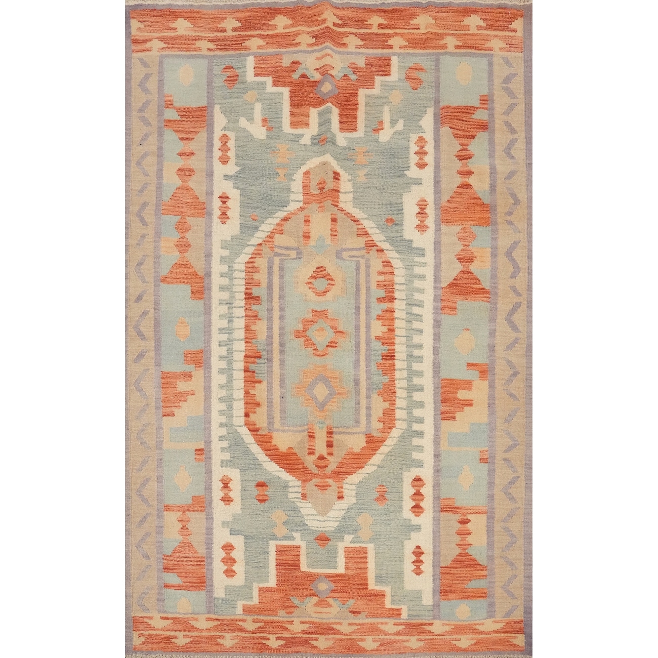 Hand Woven Oriental 100% Wool Carpet Southwestern Tribal Multi-Colored Kilim Area Rug - 6' 9'' X 4' 9''