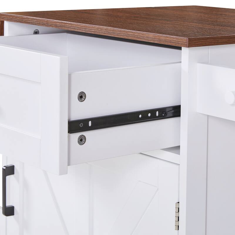 39.3" Farmhouse Kitchen Island with Drop Leaf, Towel Rack & Rolling Cart