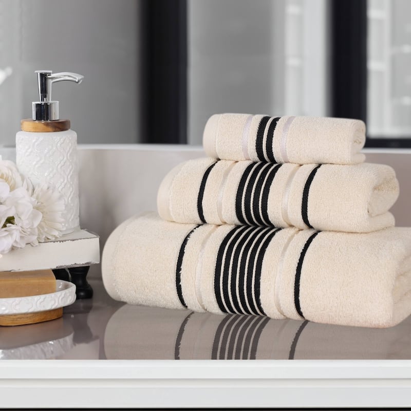 Superior Sadie Zero Twist Cotton Solid Absorbent 3 Piece Towel Set