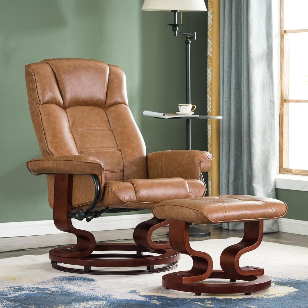 MCombo Swivel Recliner Chair with Wood Base and Ottoman