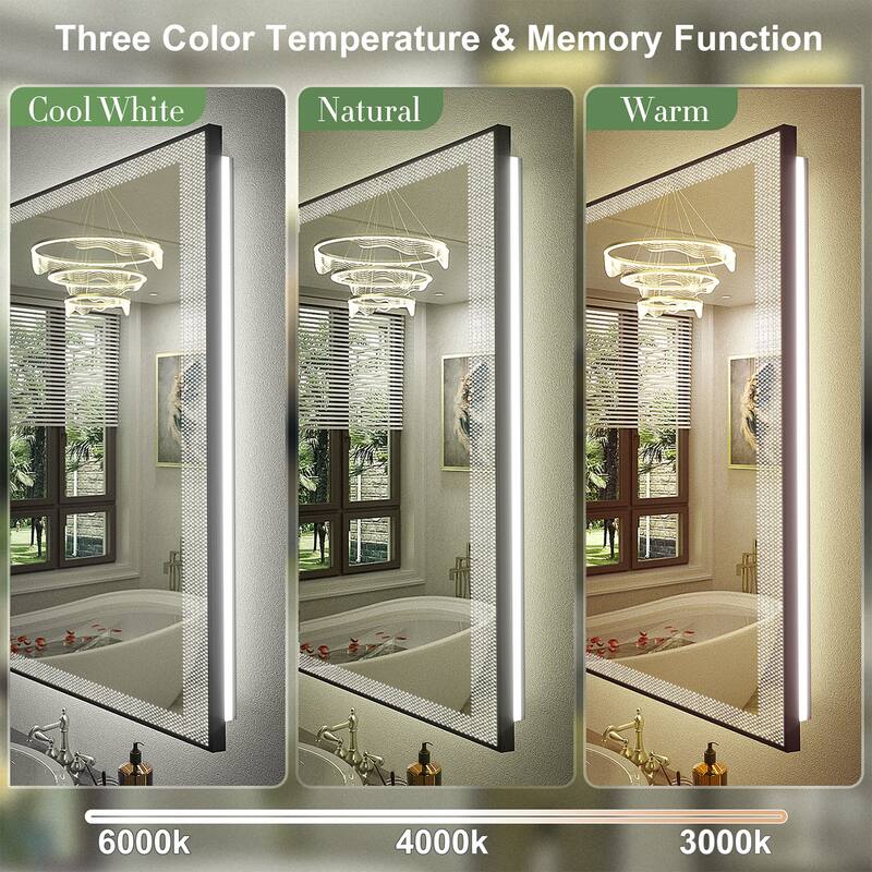 KIOTEE Metal Frame Frontlit & Backlit Anti-Fog Tempered Glass Bathroom Vanity Mirror Wall Mirror with ETL and 3-Year Warranty