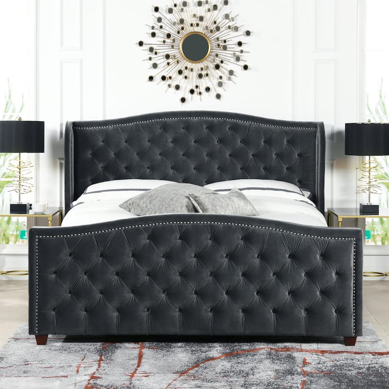 Athens Upholstered Nailhead Tufted Wingback Panel Bed