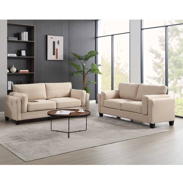 Two Piece Indoor Beige Microsuede Five Person Seating Set Two Piece Indoor Beige Microsuede Five Person Seating Set
