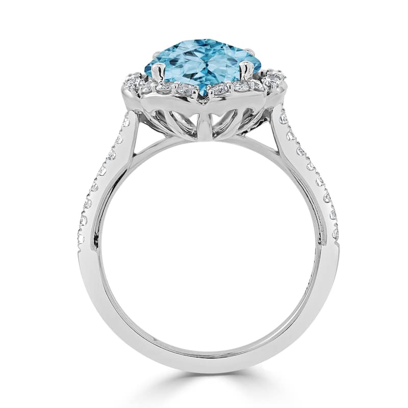 Auriya Vintage 3 1/10ct Fancy Sky Blue Topaz and Halo Diamond Engagement Ring 3/8ct Fancy 14k Gold