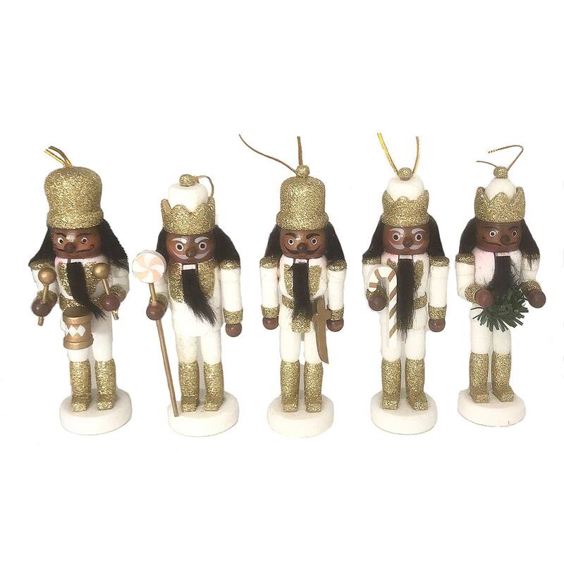 5" Black, White and Gold Nutcrackers, Set of 5
