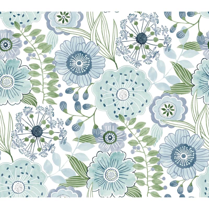 York Wallcoverings Artistic Bouquet Alpine and Leaf Wallpaper