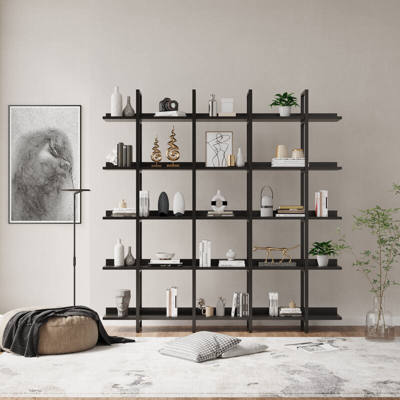 70.87" 5 Tier Bookcase with Metal Frame, MDF Board - Black
