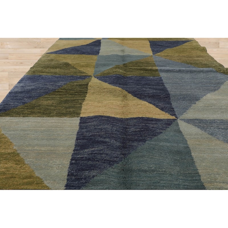Hand Knotted Blue, Green Tibetan Wool Traditional Oriental Area Rug - 4' 1'' x 5'