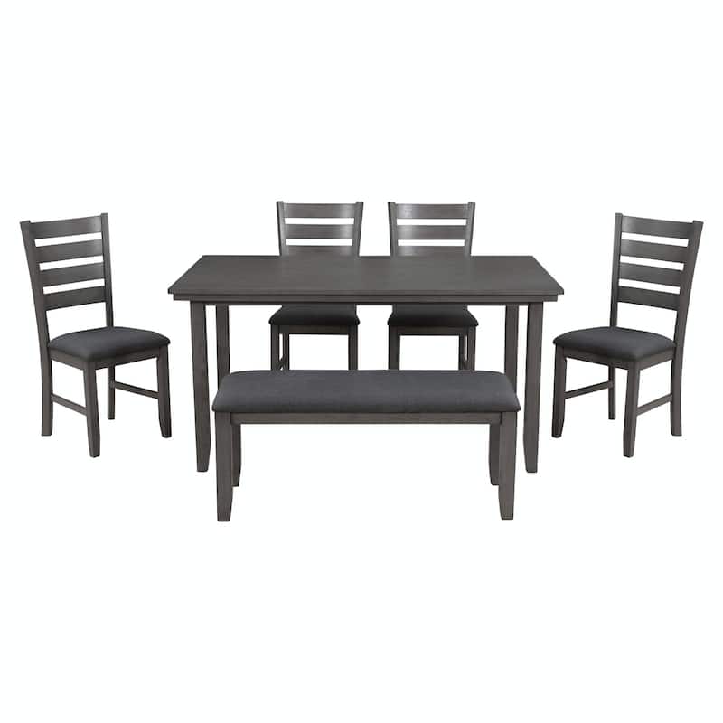 Rustic Wood Dining Set with Table, Chairs, and Bench - Set of 6