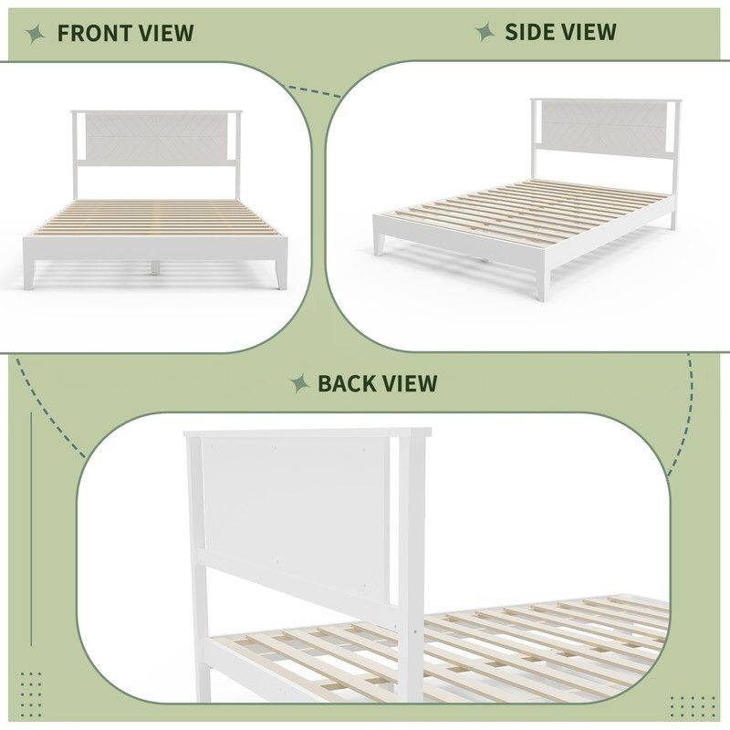 Twin Size Deluxe Bed Frame with Headboard with Solid Wood, No Box Spring Needed, Easy Assembly, White