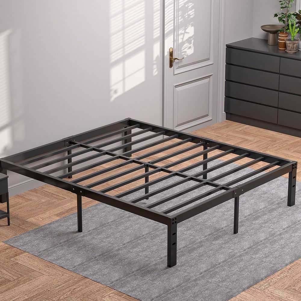 VECELO Black Bed Frames No Box Spring Needed Heavy Duty Metal Platform with Steel Slat Easy Assembly