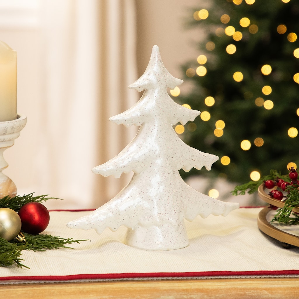Shiny Speckled Christmas Tree Tabletop Decoration - 10" - White