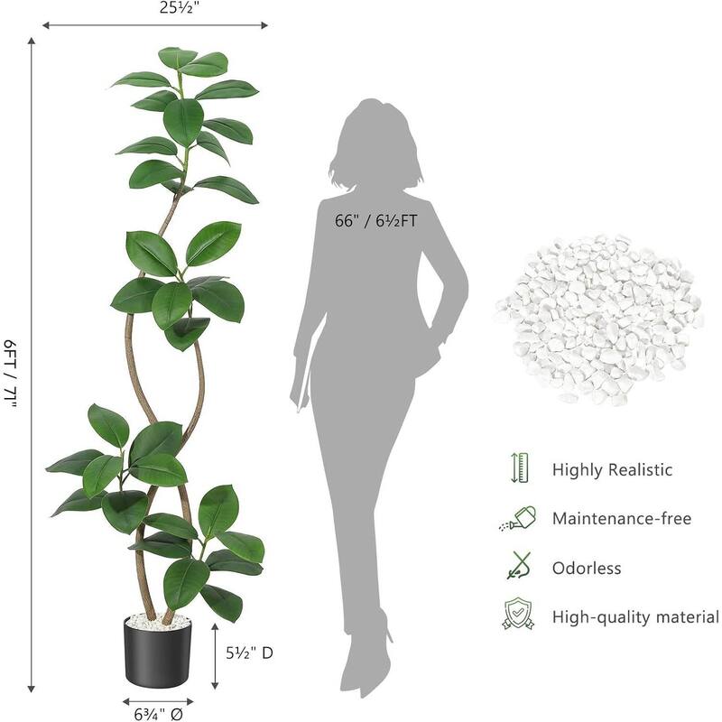 Artificial Plant Faux Fiddle Leaf Fig Tree with Black Sphere Resin Planter