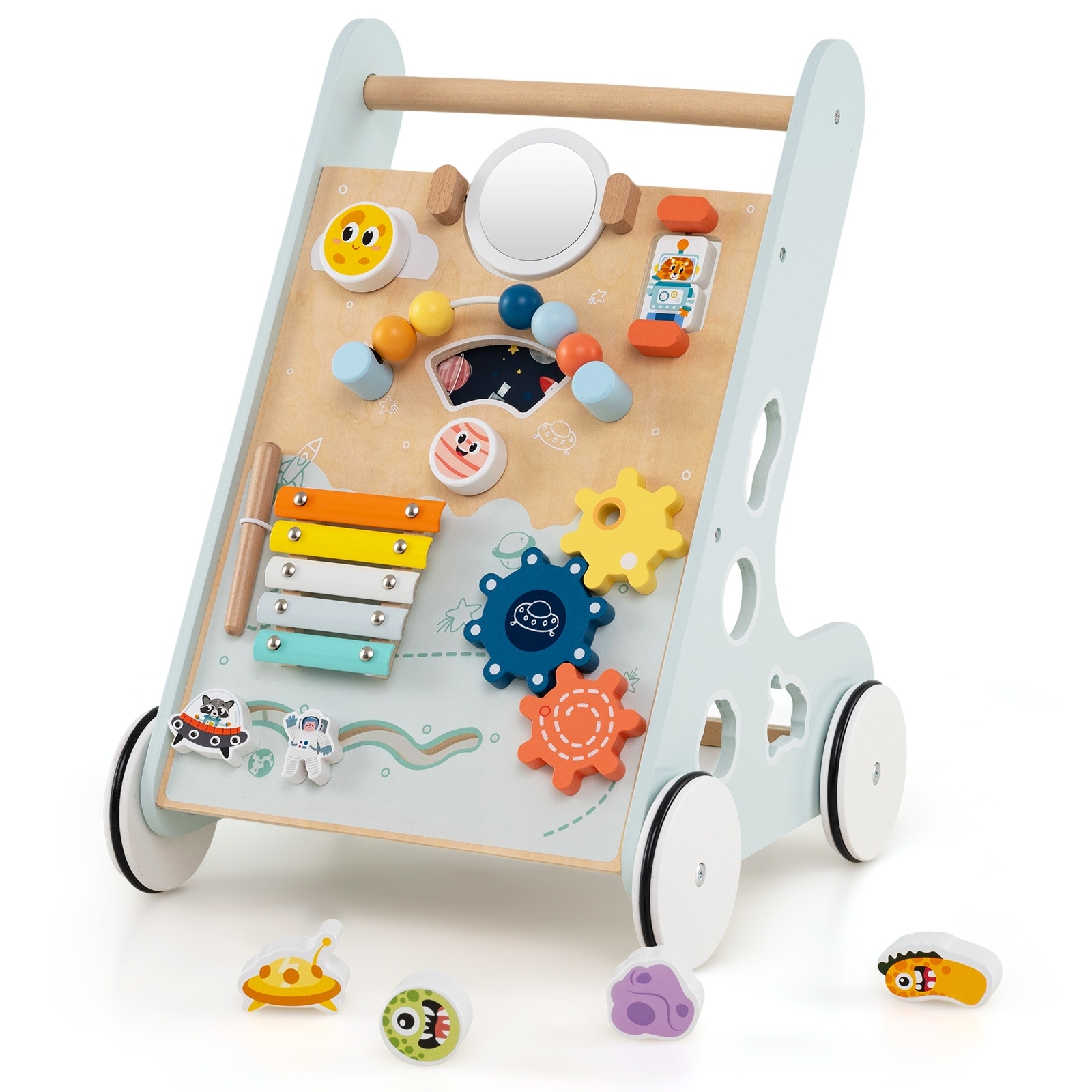 Gymax Wooden Baby Walker Push & Pull Learning Activity Center w