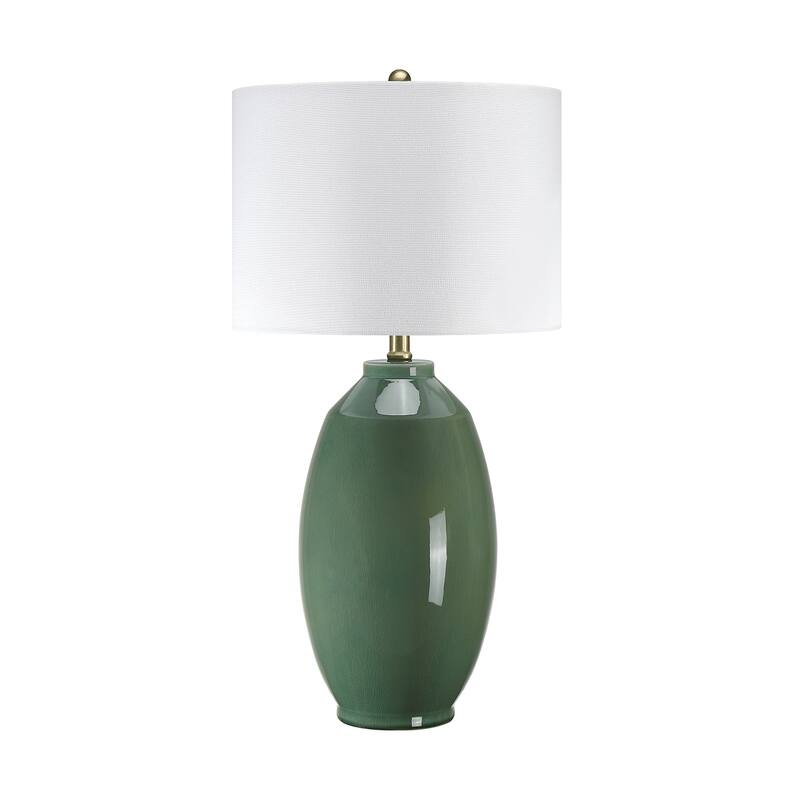 Celadon 3-Way Ceramic Table Lamp with White Drum Shade - 26.5 in. H