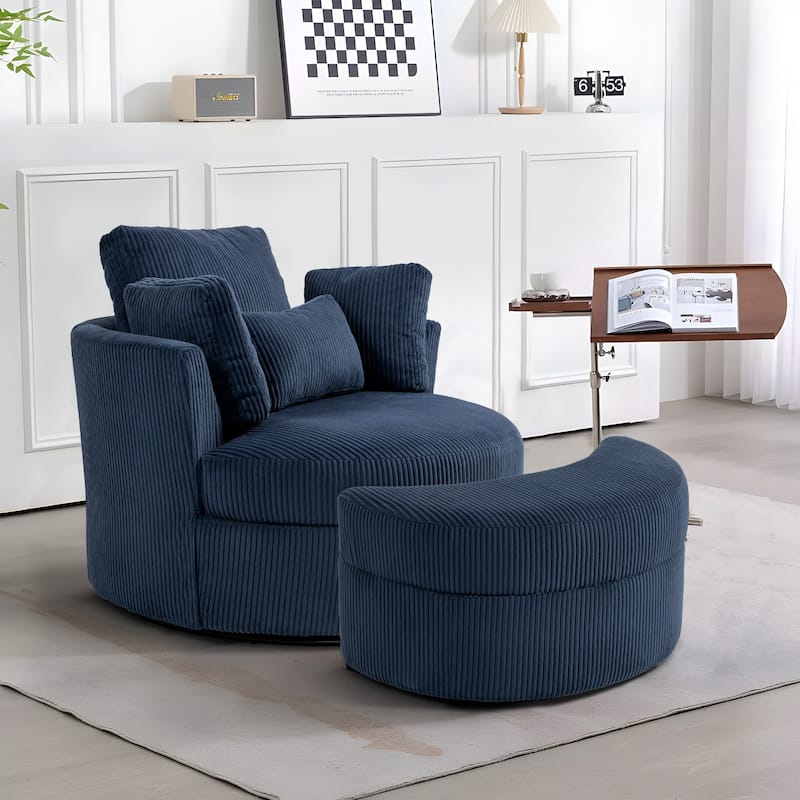 Modern Corduroy Swivel Chair with Ottoman