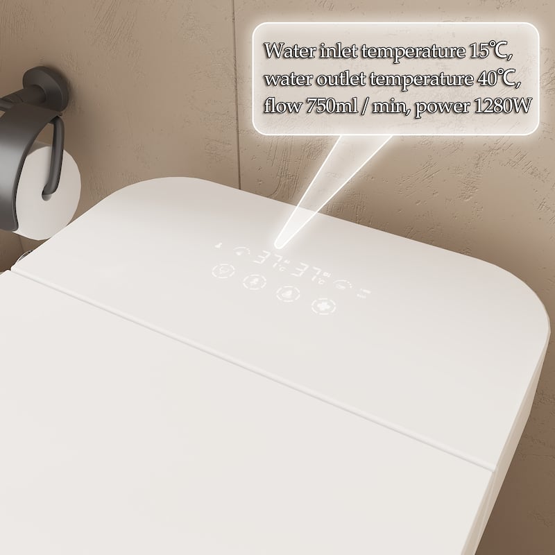 Smart Toilet with Heated Seat, Warm Air Dry, Foot Flush, Bidet Washing Night Light, Built-in Water Tank Electronic