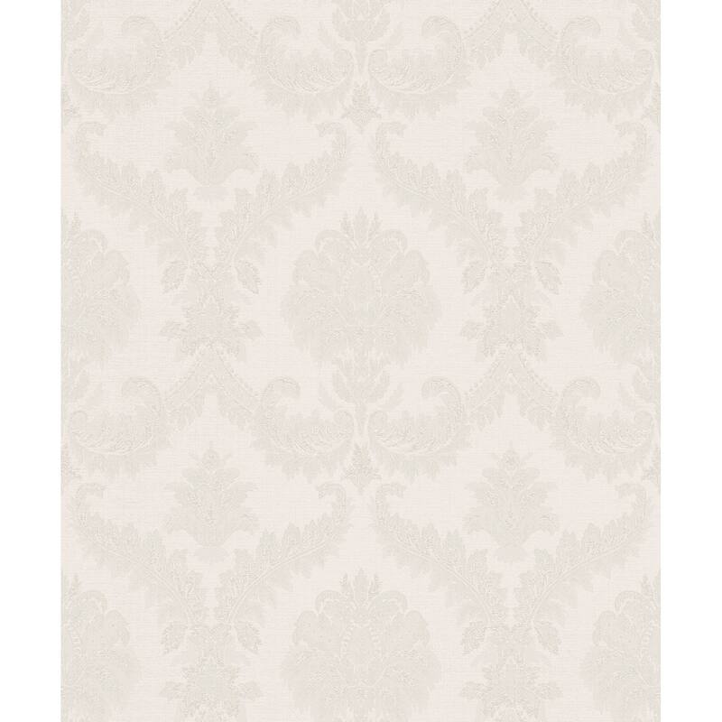 Galerie Wallcoverings Italian Classics 4 Collection Embossed Traditional Damask Vinyl on Non-woven Matte Wallpaper Roll - 33 feet x 21 inches - White