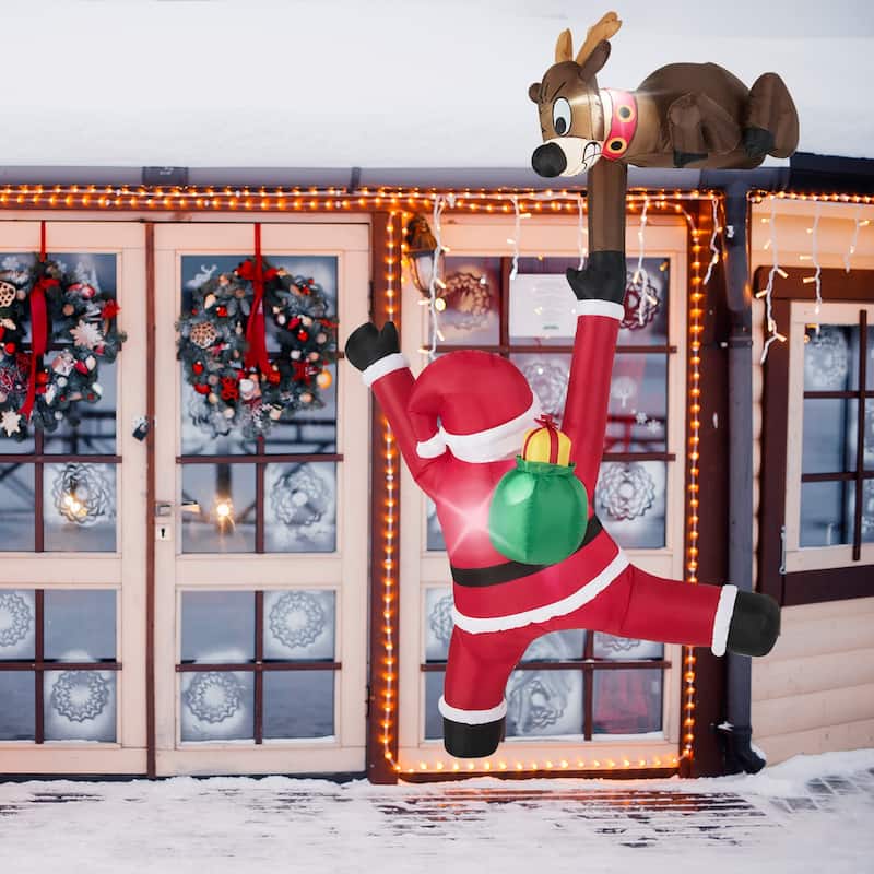 8.5 FT Christmas Inflatable Reindeer & Climbing Santa Claus